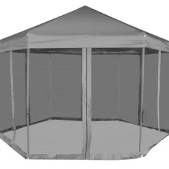 Pop-Up Partytält med 6 sidoväggar sexkantigt 3,6x3,1 m grå