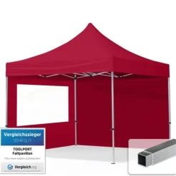 pop-up tält snabbtält 3x3 m - 2 sidodelar hopfällbart tält aluminium paviljong (certifierad) party lusthus röd tak