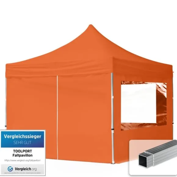 pop-up tält snabbtält 3x3 m - 4 sidodelar hopfällbart tält aluminium paviljong (certifierad) party lusthus orange tak