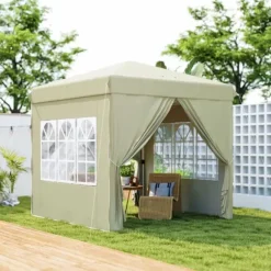 Pop-up-paviljong, 248x248x270 cm, krämfärgad