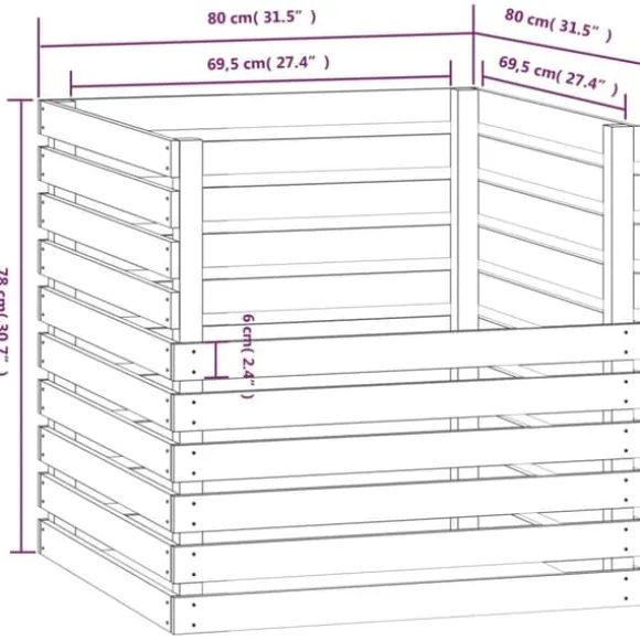 Praktisk kompostlåda i massivt furuträ - Hög kapacitet | Färg: Vit | Storlek: 80x80x78 cm