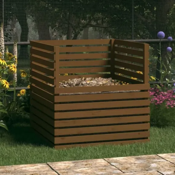 Praktisk kompostlåda i massiv furu | Färg: Honungsbrun | Storlek: 100x100x102 cm