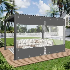 Presenning, Tungt Vattentät, Flamskyddad,Mörkgrå, H2.1 x W2.4m