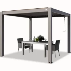 PRIMEYARD Pergola 3x3 m stolpar av aluminium med lamelltak av aluminium terrasstak grå