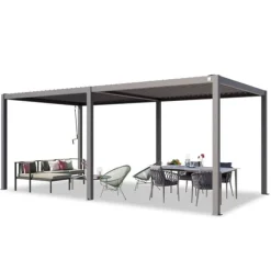 PRIMEYARD Pergola 3x6 m stolpar av aluminium med lamelltak av stål terrasstak grå