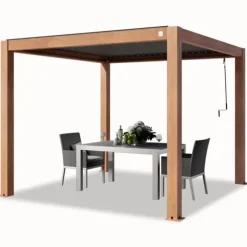 PRIMEYARD Pergola 3x3 m stolpar av aluminium i trälook med lamelltak av aluminium terrasstak