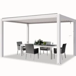 PRIMEYARD Pergola 3x4 m vita stolpar av aluminium med lamelltak av aluminium terrasstak