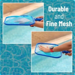 Professionell lövraka för pool – robust finmaskig skimmernät ,blå