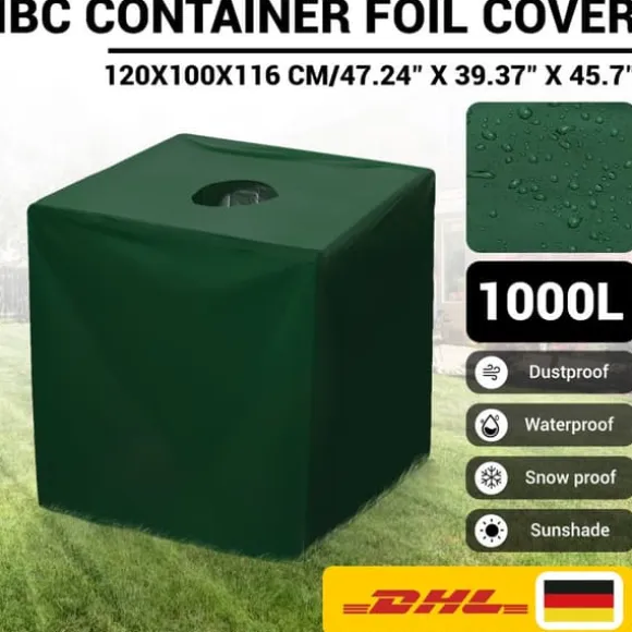 PROFFSIGT IBC-tanköverdrag 1000L – Grön vattentät skyddsöverdrag med UV-beskyttning (210D silverbelagd Oxfordtyg)