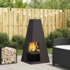 Pyramidformad vedeldad eldplats med vedförvaring - Rostbeständig stål | Färg: Svart | Storlek: 50x50x100 cm