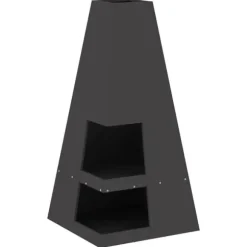 Pyramidformad vedeldad eldplats med vedförvaring - Rostbeständig stål | Färg: Svart | Storlek: 50x50x100 cm