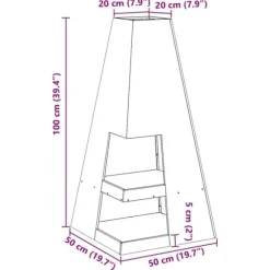 Pyramidformad vedeldad eldplats med vedförvaring - Rostbeständig stål | Färg: Svart | Storlek: 50x50x100 cm