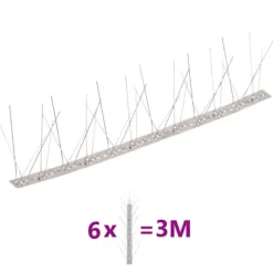 5-raders Fågelpiggar i rostfritt stål 6 st 3 m