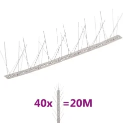 5-raders Fågelpiggar i rostfritt stål 40 st 20 m