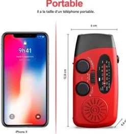 Radio Survie-Radio Dynamo-Manivelle och Solenergi, 2000mA, med LED-ficklampa, SOS-larm, AM/FM/WB-väder - för nödladdning