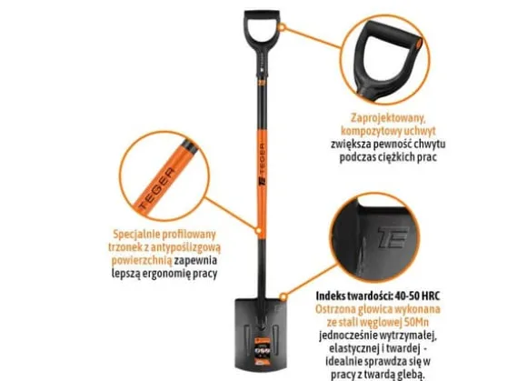 Rak spade på metallhandtag, (längd 1250 mm), Teger