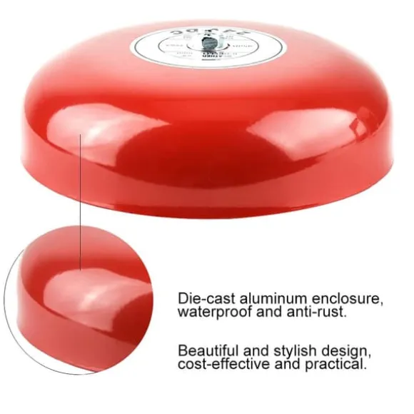 Röd 24V metall rund larmklocka för säkerhets- och brandlarm