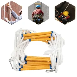 Räddningsstege - Repstege - 12 m - Nödflykt - Flamskyddad - Med Karbinhakar - Max Belastning 200 kg - Mässing