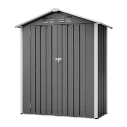 Redskapsbod i metall 154×83×180 cm med ventilationshål, inkl. metallfundament, låsbar dörr, vädertålig – grå