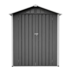 Redskapsbod i metall 154×83×180 cm med ventilationshål, inkl. metallfundament, låsbar dörr, vädertålig – grå