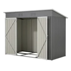 Redskapsbod i metall 8×4 ft (ca 244×122 cm), grå – vädertålig, inkl. metallfundament (utan golv) för trädgård/terrass