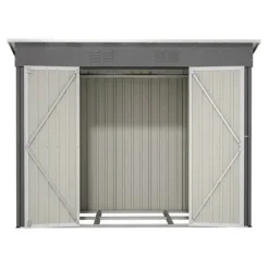 Redskapsbod i metall 8×4 ft (ca 244×122 cm), grå – vädertålig, inkl. metallfundament (utan golv) för trädgård/terrass