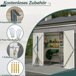 Redskapsbod i metall 8×4 ft (ca 244×122 cm), grå – vädertålig, inkl. metallfundament (utan golv) för trädgård/terrass