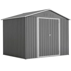 Redskapsbod i metall 8×6 ft med vikdörr, antracitgrå – för trädgårdsredskap & verktygsförvaring