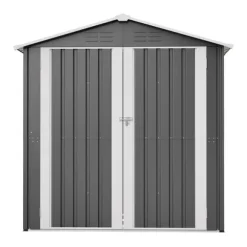 Redskapsbod i metall 142 x 185 cm, grå – låsbar dörr, ventilationshål, inkl. metallbas, vädertålig för trädgårdsredskap