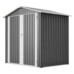 Redskapsbod i metall 142 x 185 cm, grå – låsbar dörr, ventilationshål, inkl. metallbas, vädertålig för trädgårdsredskap