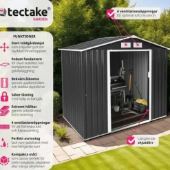 Redskapsbod med sadeltak - grå/vit