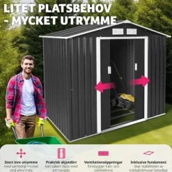 Redskapsbod med sadeltak - grå/vit