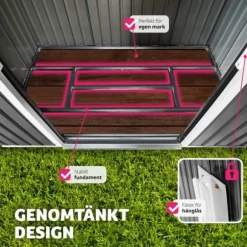 Redskapsbod med sadeltak - grå/vit