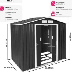 Redskapsbod med sadeltak - grå/vit