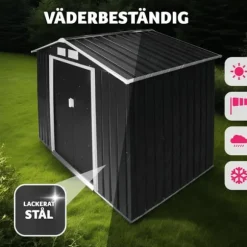 Redskapsbod med sadeltak - grå/vit