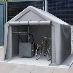 Redskapsbod och cykelskjul 244x241x217 cm trädgårdsförråd lagertält verktygsskjul mörkgrå