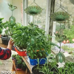 Regnkedja 3-pack, 123 cm, metall med fåglar & klocka, med upphängning, grön