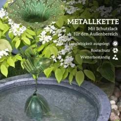 Regnkedja 3-pack, 123 cm, metall med fåglar & klocka, med upphängning, grön