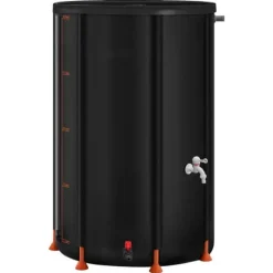 Regntunna - Hopfällbar regnvattentunna - Kapacitet 380 l - PVC 1000D - Med kran och överfyllningskit - För trädgård - Svart