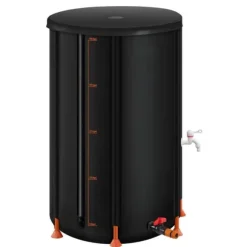 Regntunna - Hopfällbar regnvattentunna - Kapacitet 250 l - PVC 500D - Med tappkran och överfyllningskit - Regnvattenuppsamlare - Svart