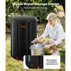 Regntunna, 250 L hopfällbart regnvattenuppsamlingssystem, 60x90 cm, svart, PVC