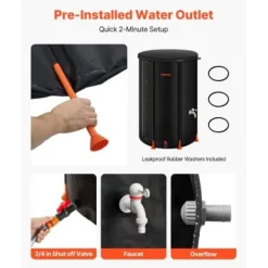 Regntunna, 250 L hopfällbart regnvattenuppsamlingssystem, 60x90 cm, svart, PVC