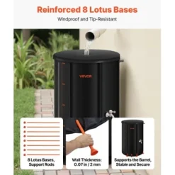 Regntunna, 250 L hopfällbart regnvattenuppsamlingssystem, 60x90 cm, svart, PVC