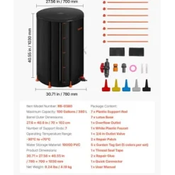 Regntunna, 380 L, 70x103 cm, Svart, PVC