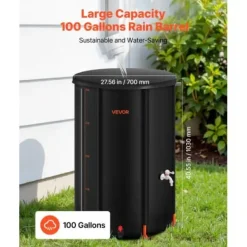 Regntunna, 380 L, 70x103 cm, Svart, PVC