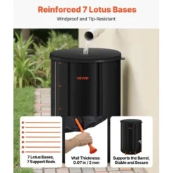 Regntunna, 380 L, 70x103 cm, Svart, PVC