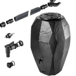 Regnvattenbehållare, 310 liter kapacitet, frostbeständig plast, 100 cm höjd, 60 cm diameter, effektiv insamling av regnvatten