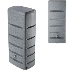 Regnvattenbehållare, 260L kapacitet, hållbar plast, smart dräneringsdesign, stabilitet ovan mark, modern granitfinish