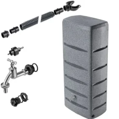 Regnvattenbehållare, 260L kapacitet, hållbar plast, smart dräneringsdesign, stabilitet ovan mark, modern granitfinish