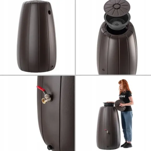 Regnvattenbehållare, 200L kapacitet, hållbar plast, höjd 90 cm, diameter 55 cm, praktisk kran